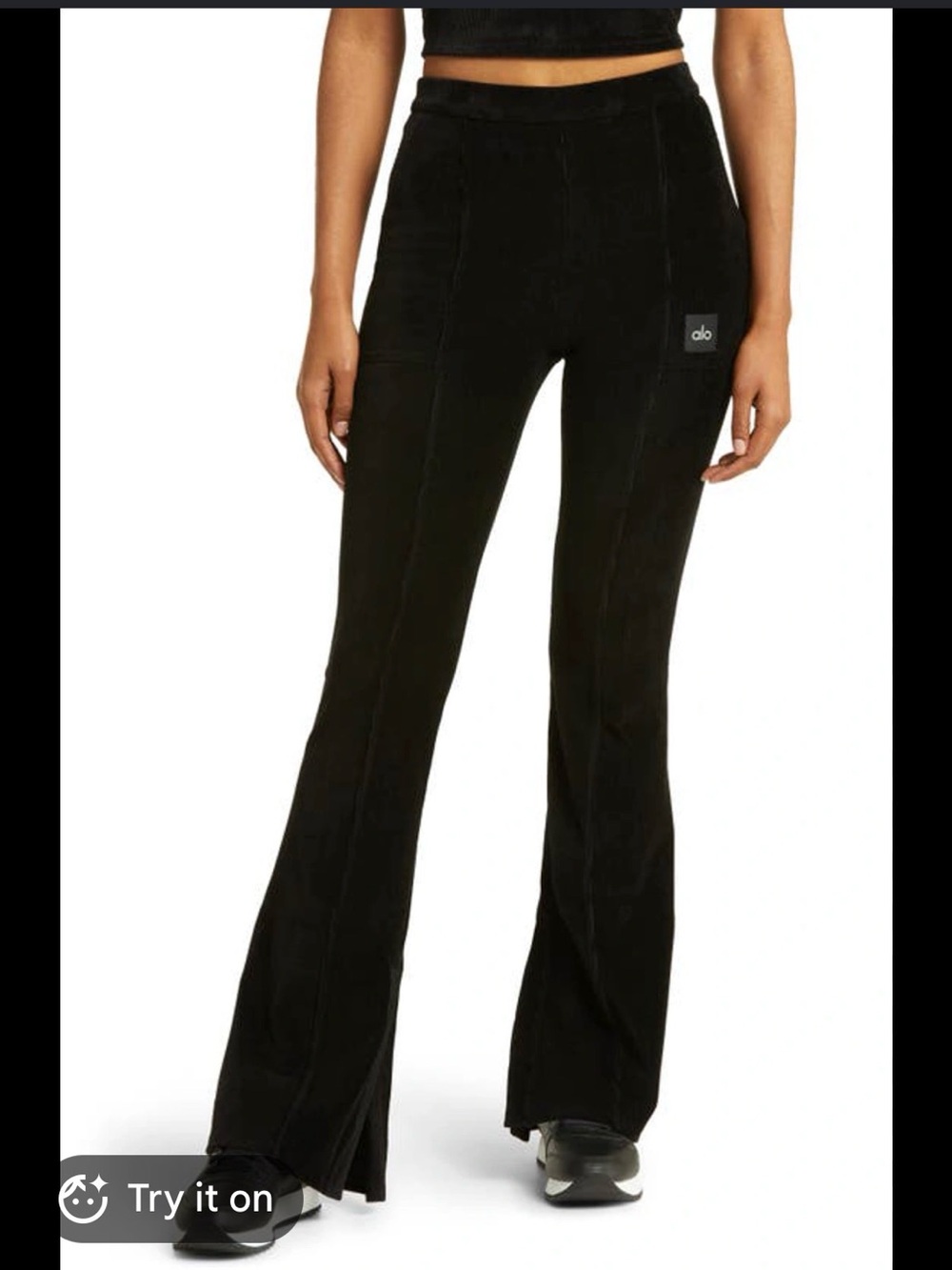 ALO Winter Break High Waist Flare Microcorduroy Pants In Black